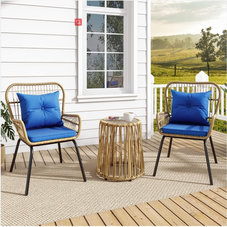 3-Piece Outdoor Patio Furniture Wicker Bistro Set