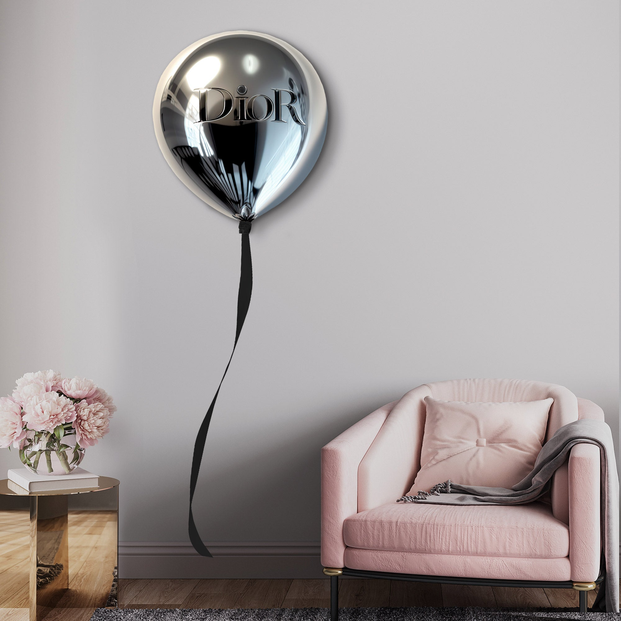 Designer-Inspired Luxe Acrylic Balloon Wall Art with Ribbon