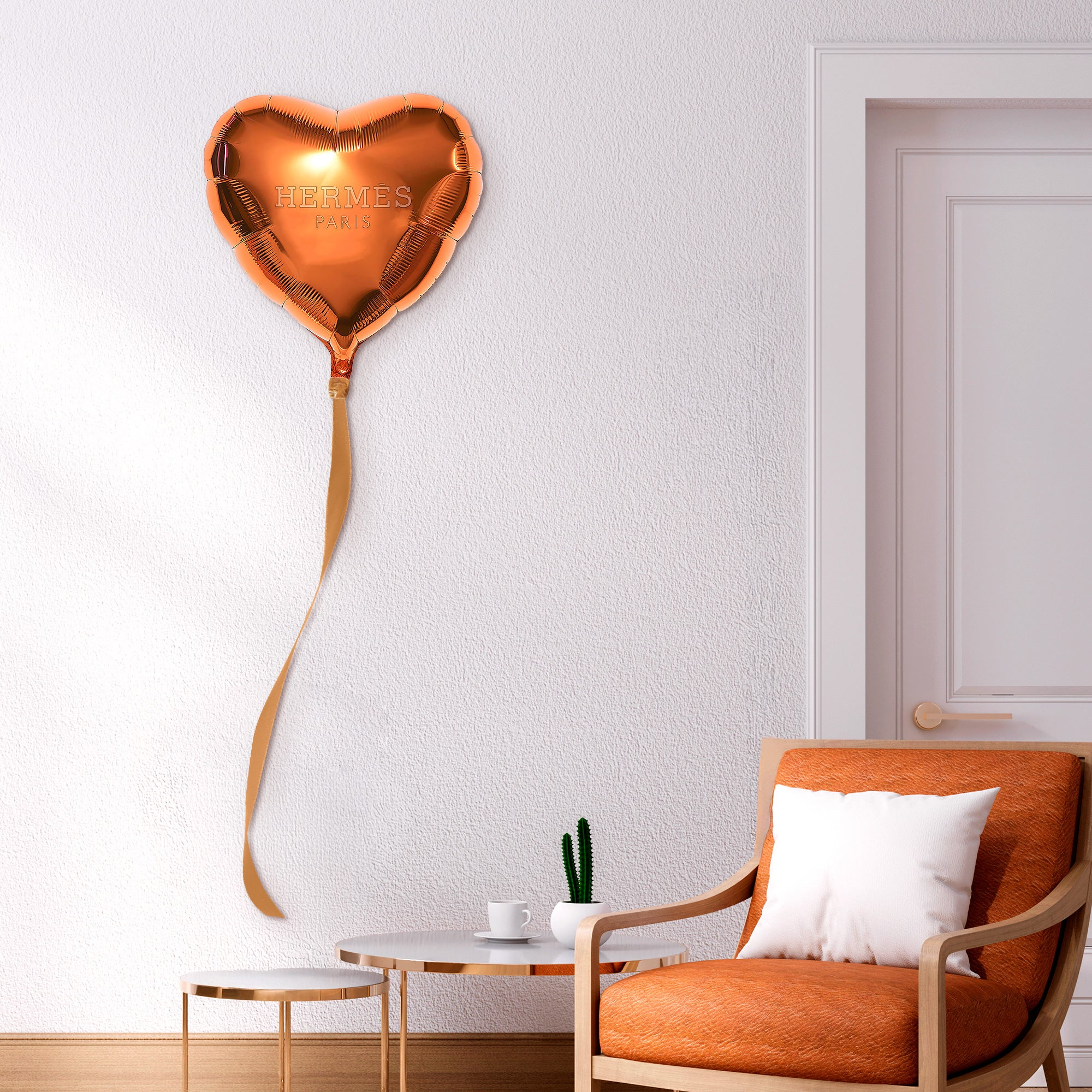 Luxury Orange Heart-Shaped Acrylic Balloon Wall Art with Ribbon – Designer-Inspired