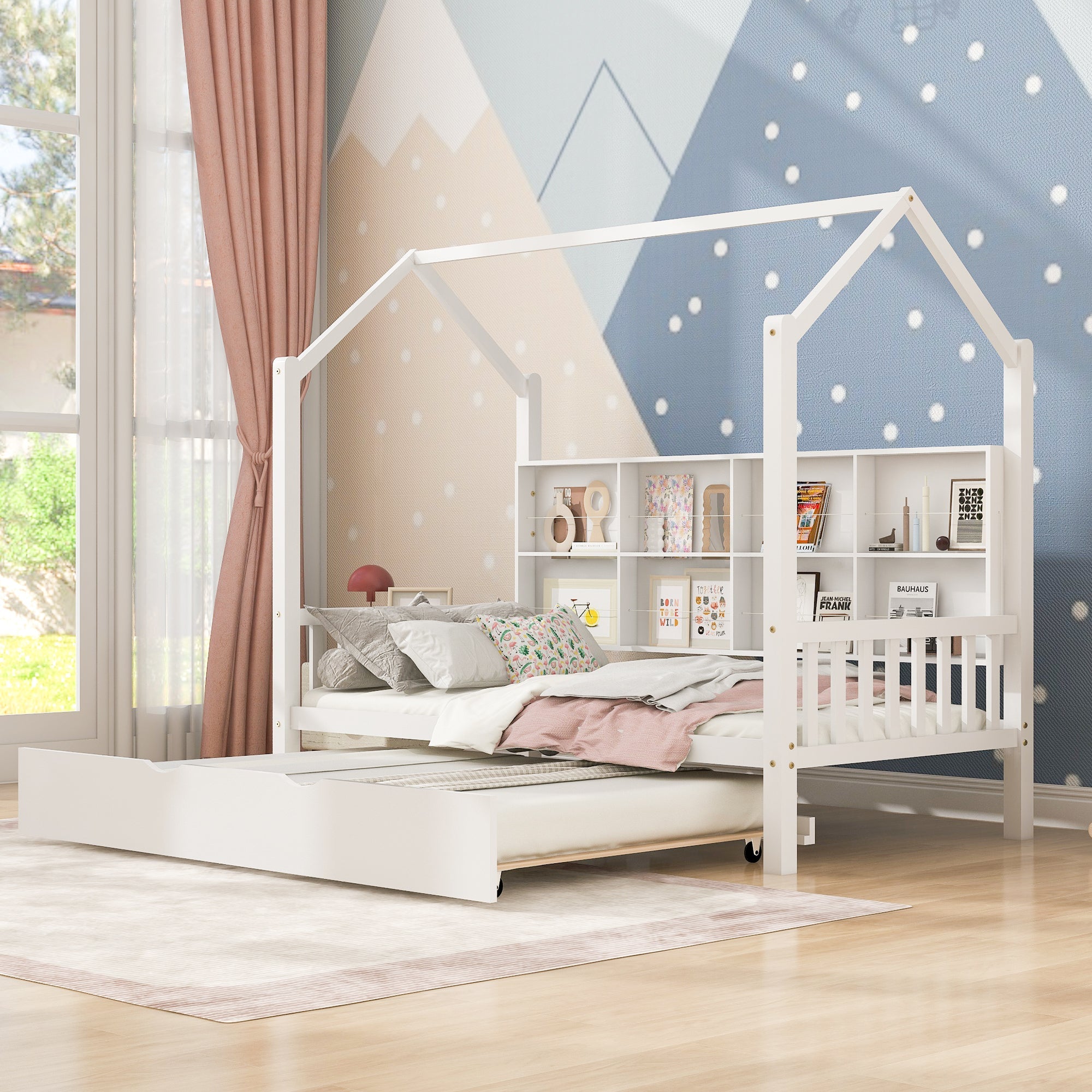 Twin Size House Bed with Trundle