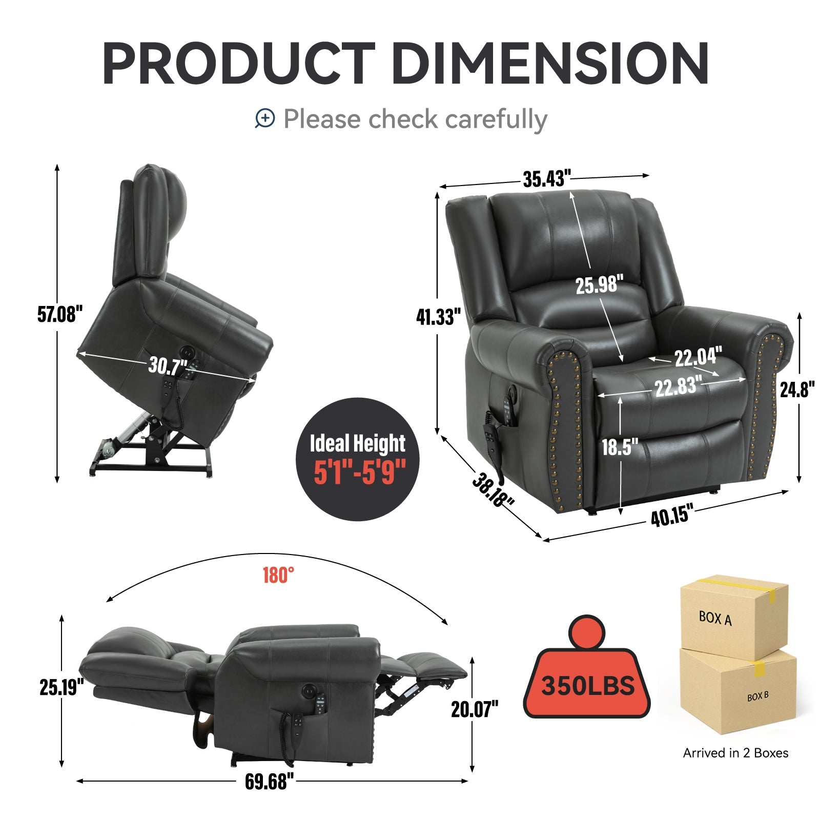 Power Lift Recliner Chair - Heat Massage - Faux Leather