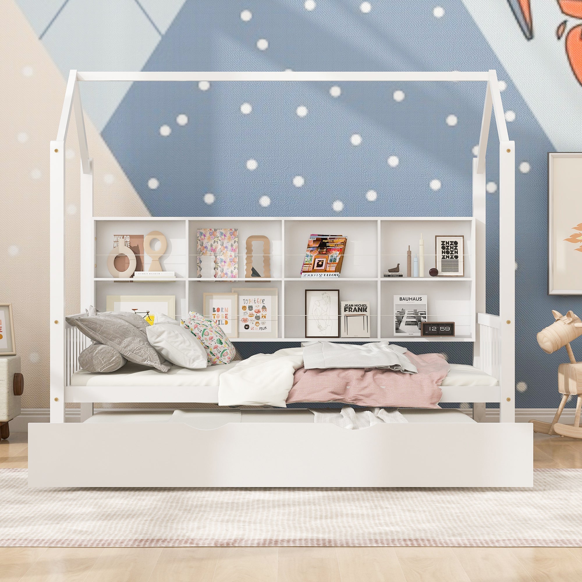 Twin Size House Bed with Trundle
