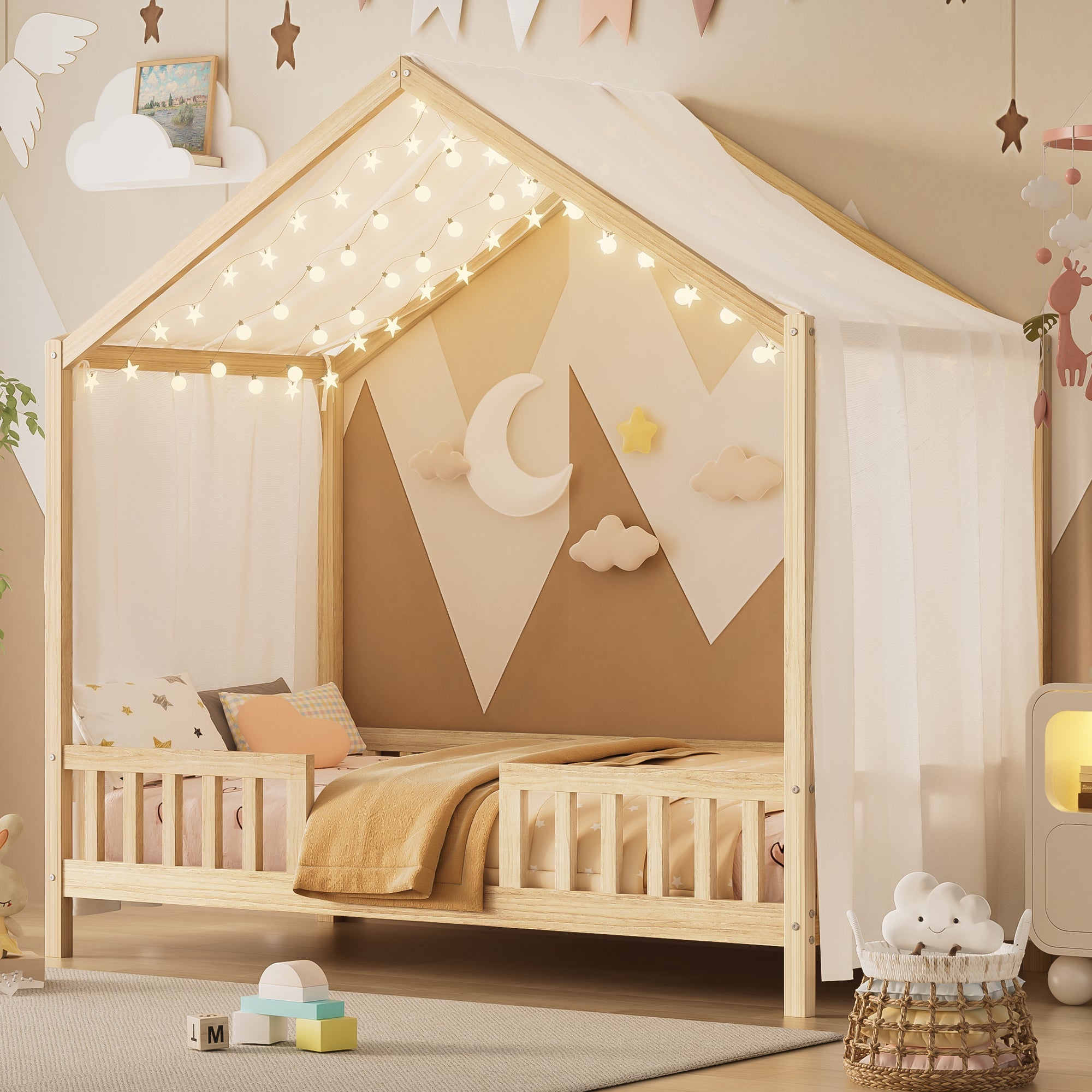 Montessori Canopy Bed – Natural Twin House Frame