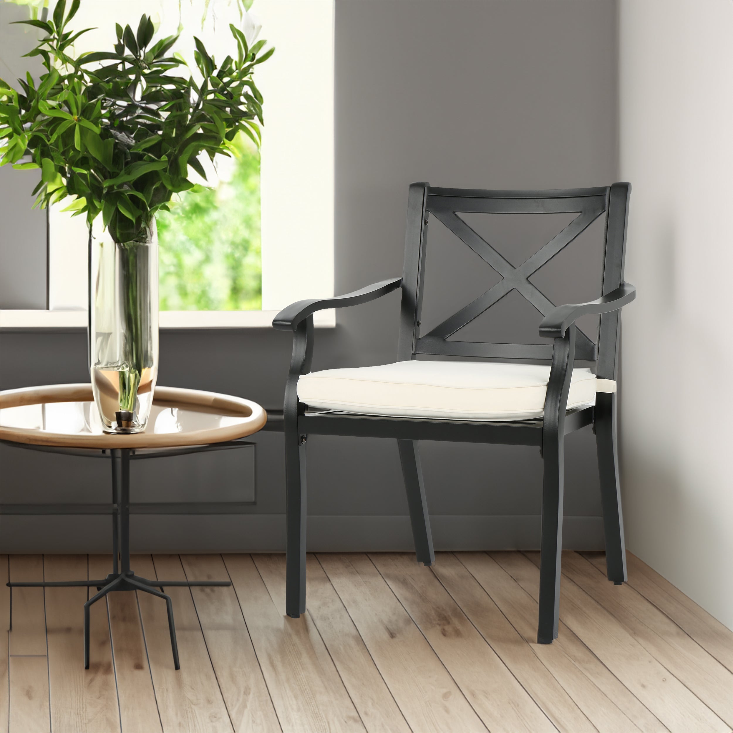 2PC Dining Chair Black+Ivory