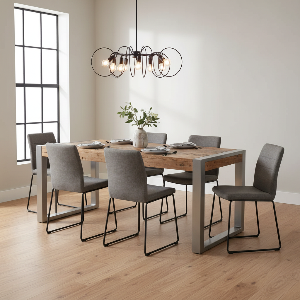 Reclaimed Wood Dining Table with Silver Metal Legs