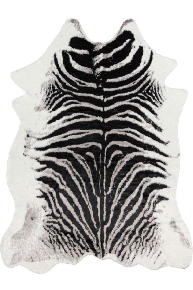 Zebra Hide‑Style Faux Fur Accent Rug