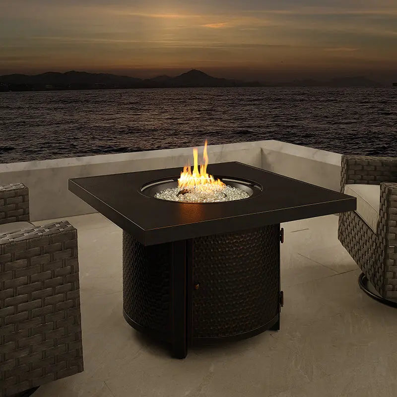 Round Hammered Aluminum Gas Fire Pit Table