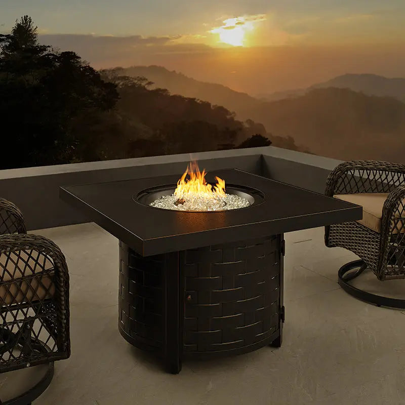 Basketweave Convertible Gas Fire Pit Table