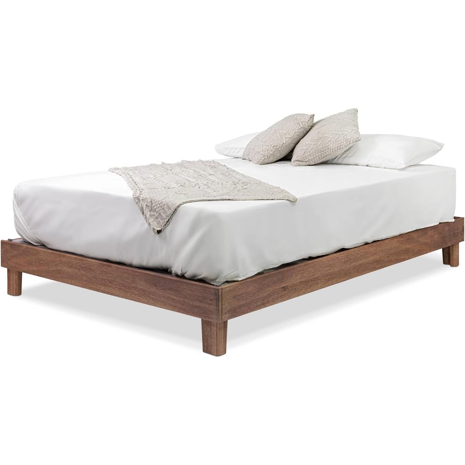 Queen size Solid Wood Heavy Duty Platform Bed Frame in Oak Finish - Made in USA