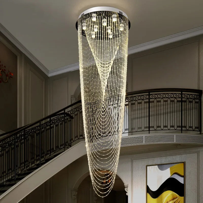 DecorBites™ Crystal Tassel Stair Chandelier for Luxury Indoor Lighting in Living Room or Lobby