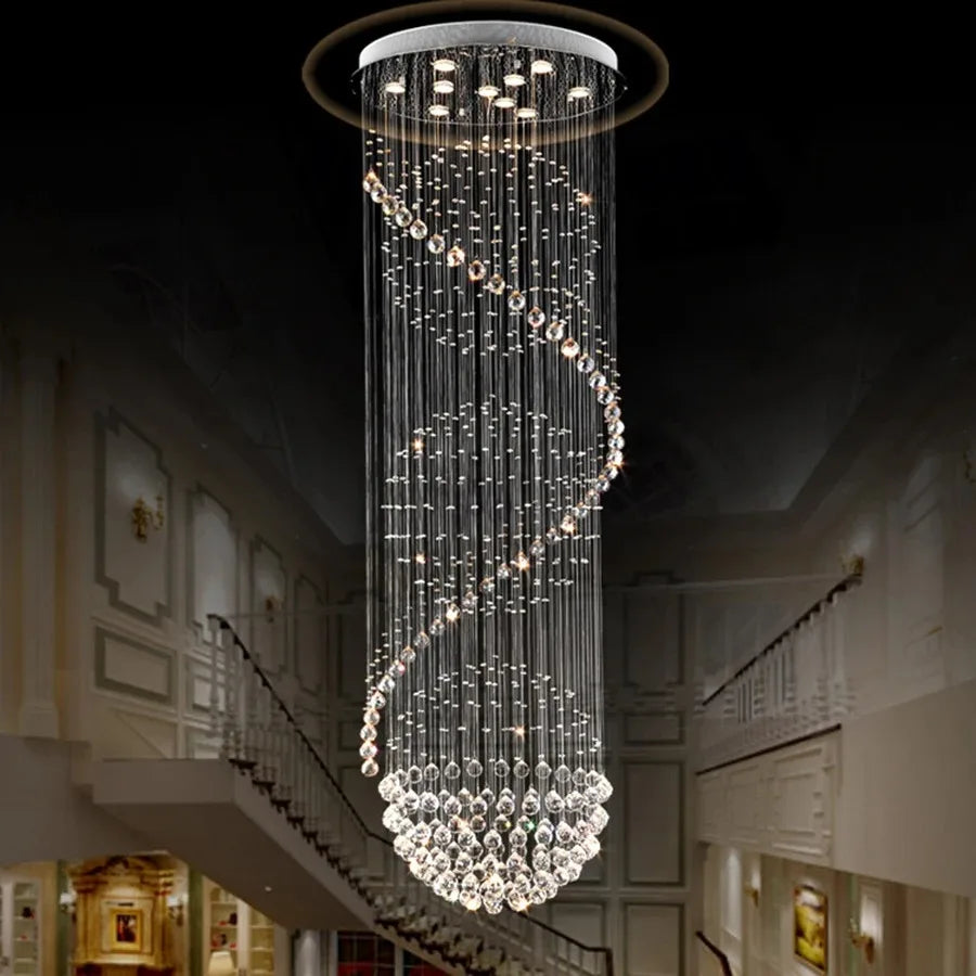 DecorBites™ LED Spiral Crystal Ball Chandelier for Staircase | Modern Indoor Hanging Light Fixture
