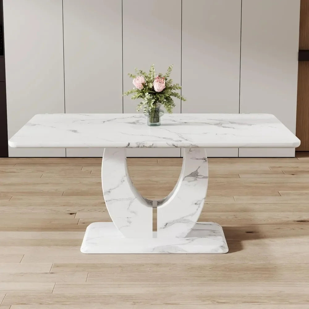 63”Modern Dining Table for 6,Rectangular kitchen table with faux marble tabletop ＆ Ideal for Dining Room, Kitchen Room