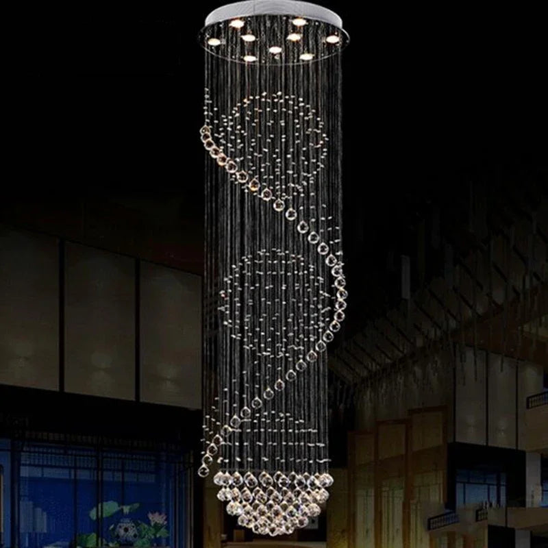 DecorBites™ LED Spiral Crystal Ball Chandelier for Staircase | Modern Indoor Hanging Light Fixture