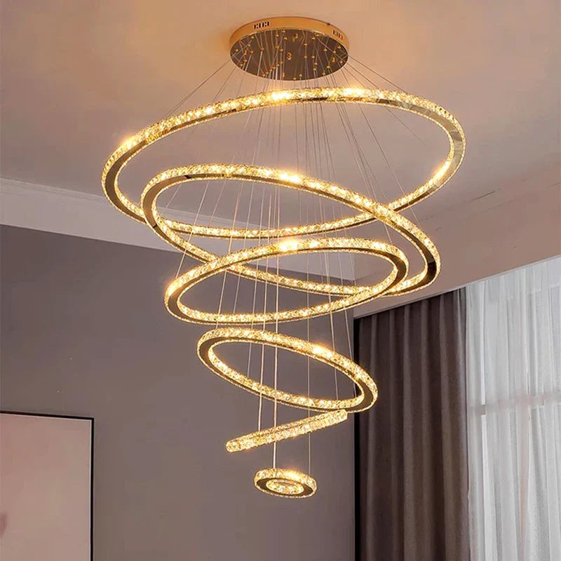 DecorBites™ Crystal Stair Chandelier: Modern Indoor LED Ceiling Hanging Light