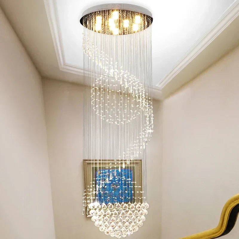 DecorBites™ Crystal Staircase Chandelier: Modern LED Indoor Lighting for Living Room, Lobby, and Home