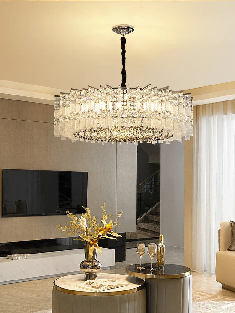 Elegant LED Crystal Chandelier for Luxurious Living Rooms - Chrome/Gold Round Design - Perfect Indoor Lighting Fixture
