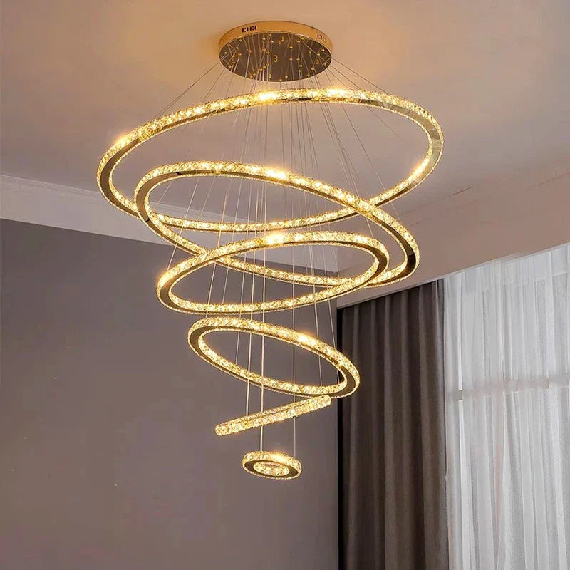 DecorBites™ Crystal Stair Chandelier: Modern Indoor LED Ceiling Hanging Light