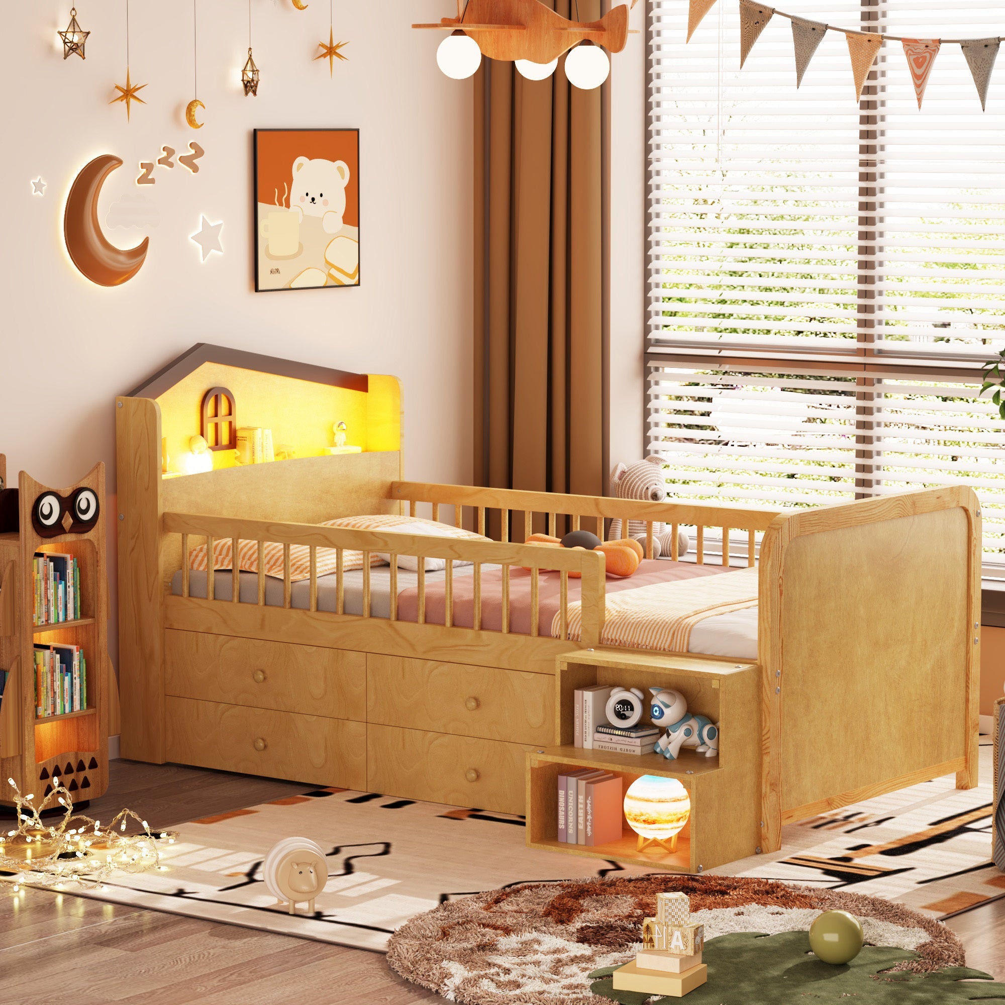 Twin Loft Bed with House Shape Headboard