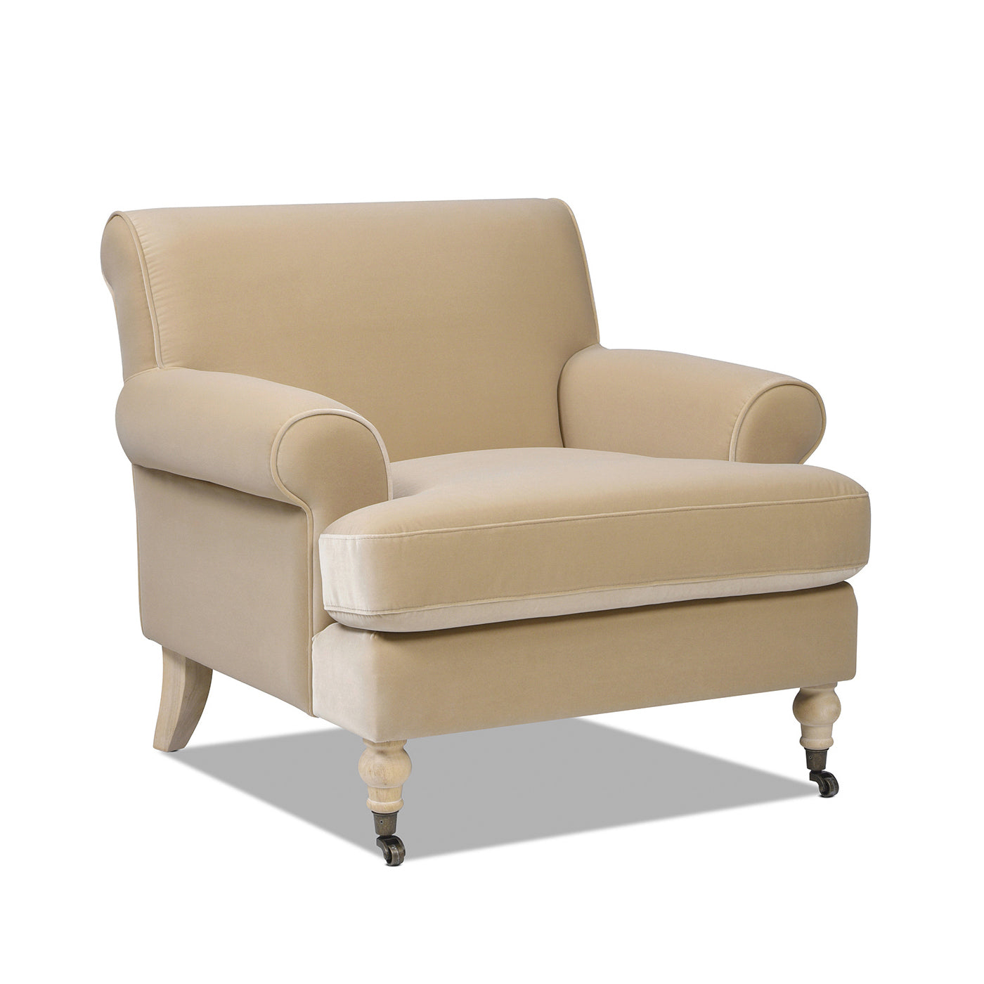 Alana 38' Lawson Accent Arm Chair Metal Casters, Fawn Brown Performance Velvet
