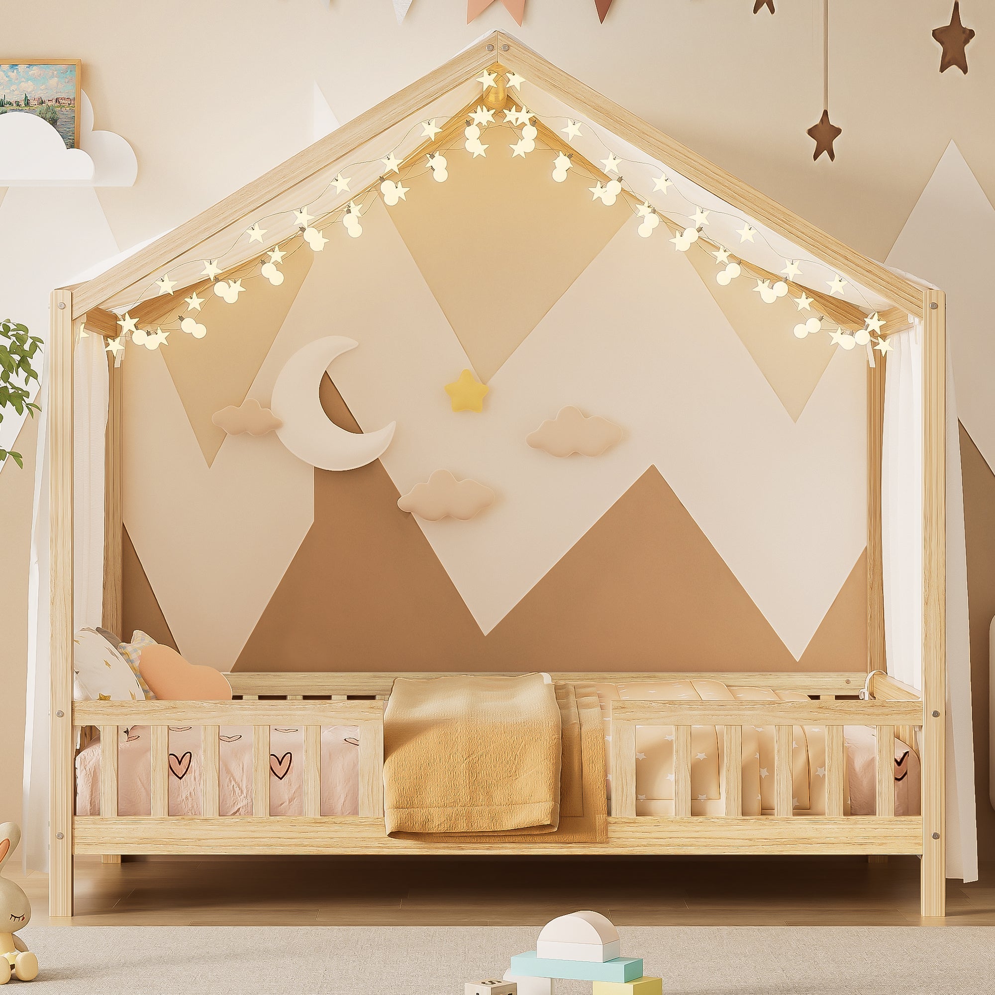 Montessori Canopy Bed – Natural Twin House Frame