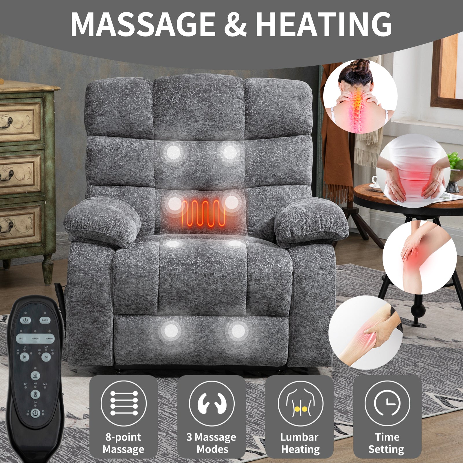 Lift Recliner Chair - Gray Chenille