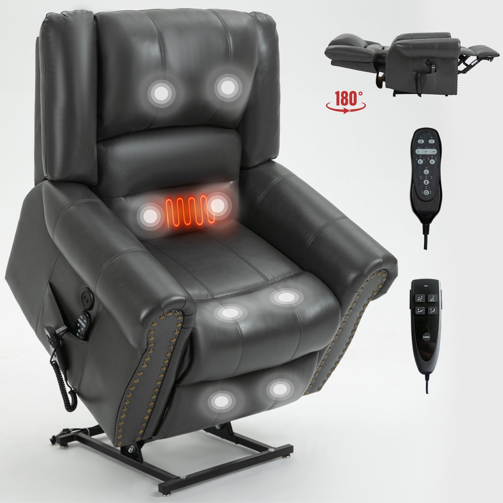 Power Lift Recliner Chair - Heat Massage - Faux Leather
