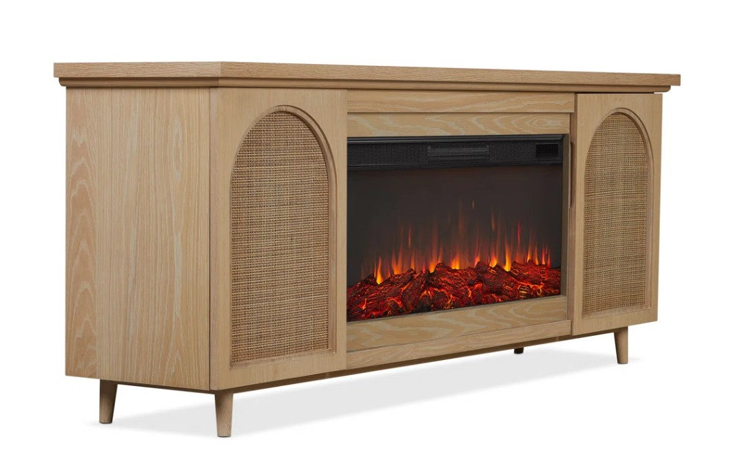 Daisy 76" Landscape Electric Fireplace Tv Stand In White Oak