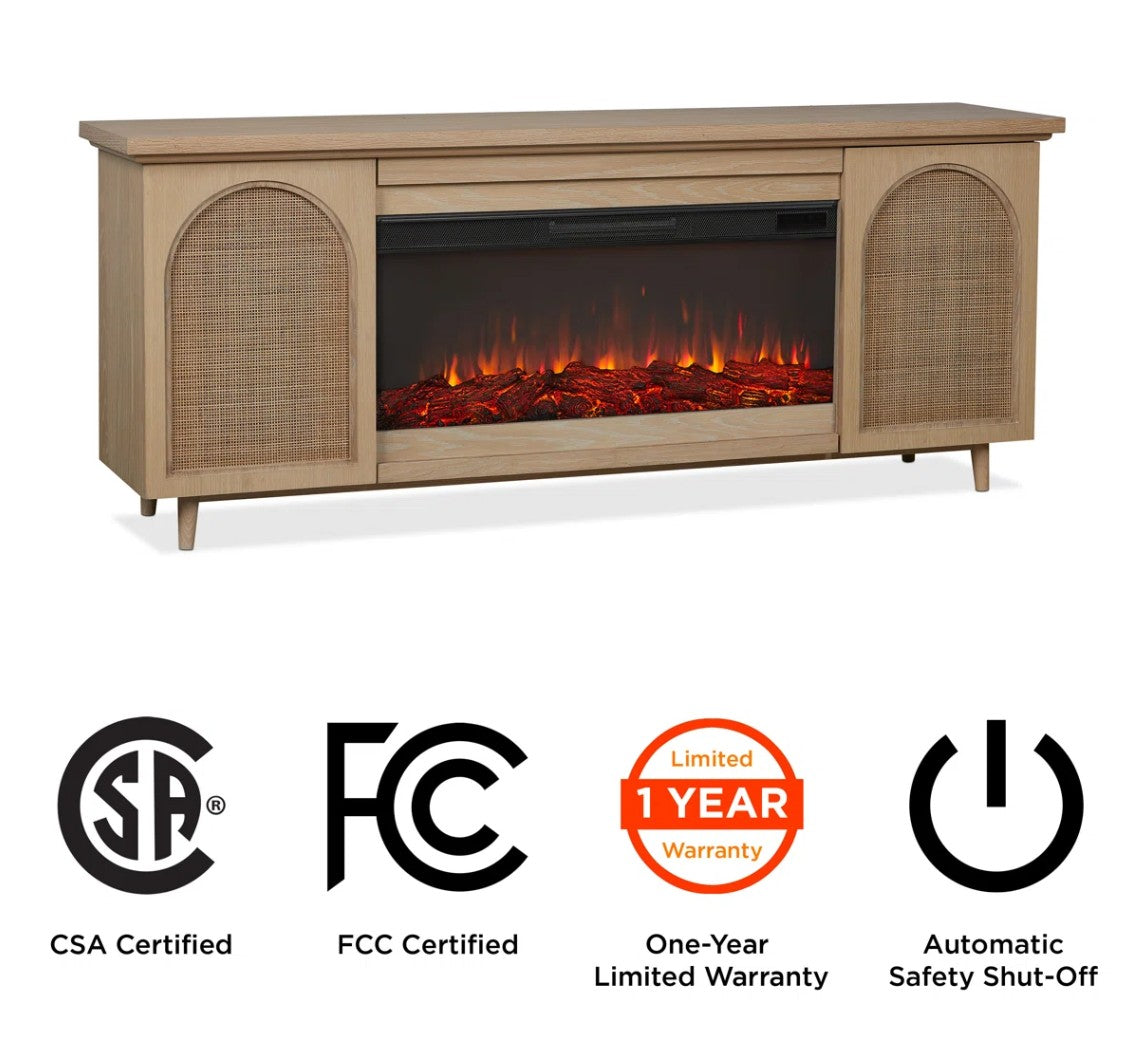 Daisy 76" Landscape Electric Fireplace Tv Stand In White Oak