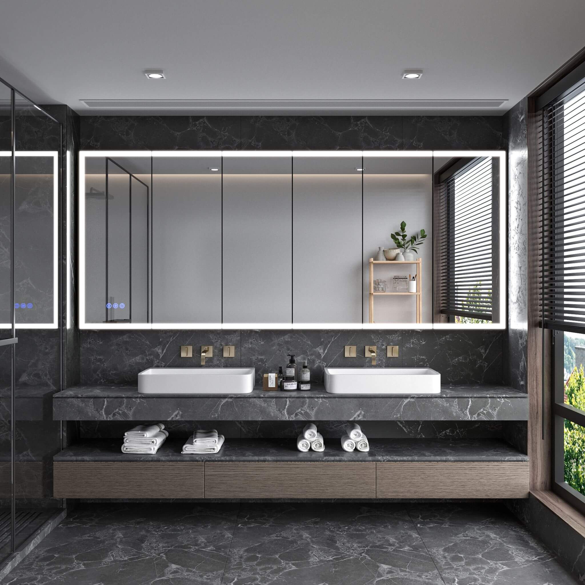 [96X40-Inch] Nuvia Wall-Mounted Medicine Cabinet Mirror With Anti-Fog And Tri-Color LED Lights (SAK82340)